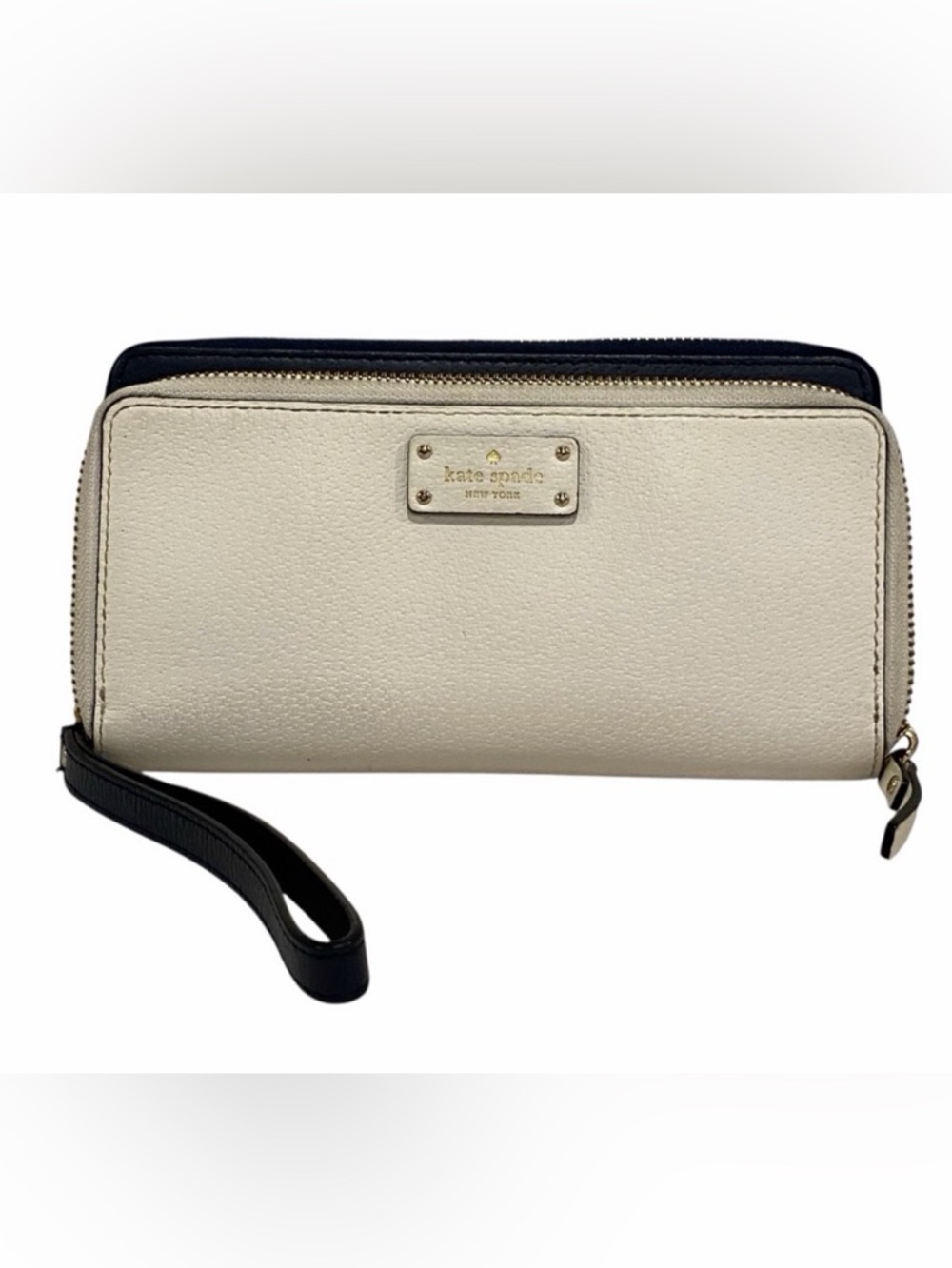 Kate Spade Navy Blue & White Large Double Zip Wallet - Very Good Condition